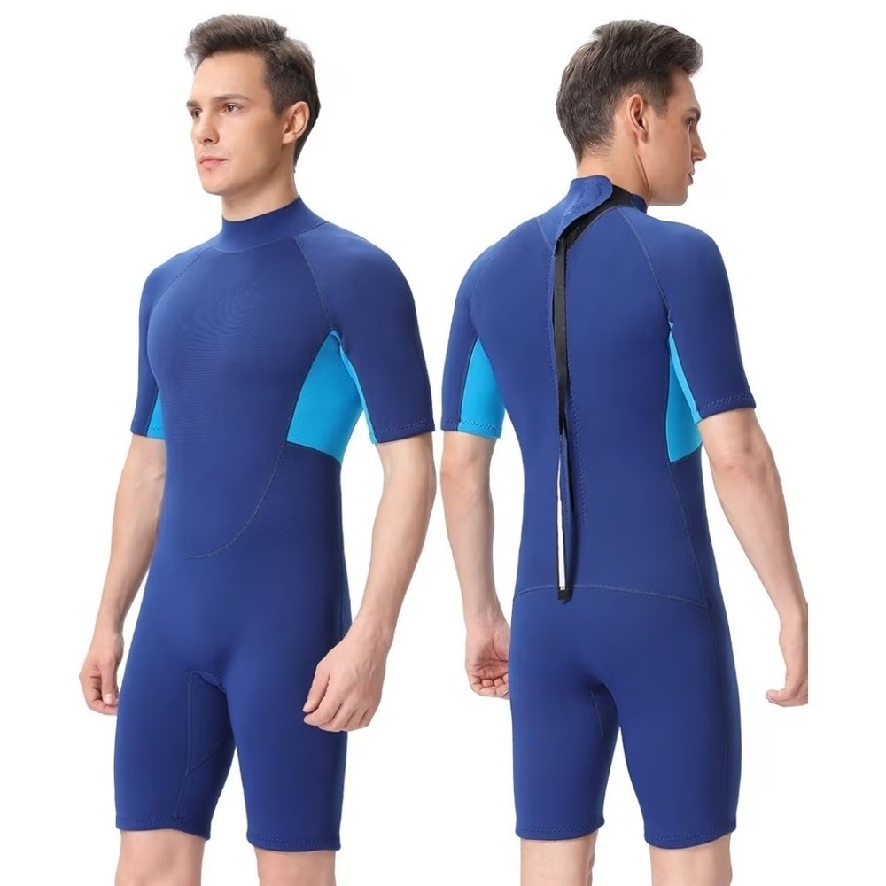 Shorty Wetsuit for Men and Women, 2mm Neoprene Back Zip Blue XXL